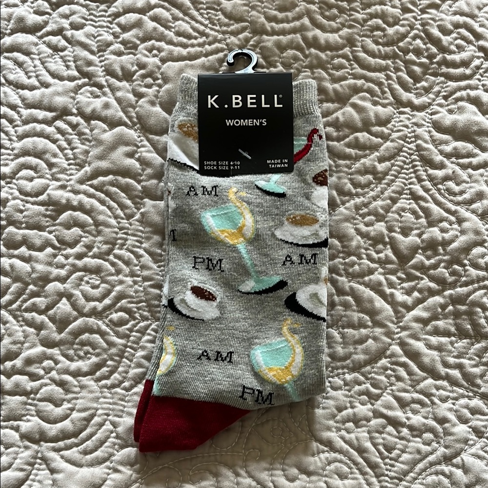 Women's Gray and Red Socks